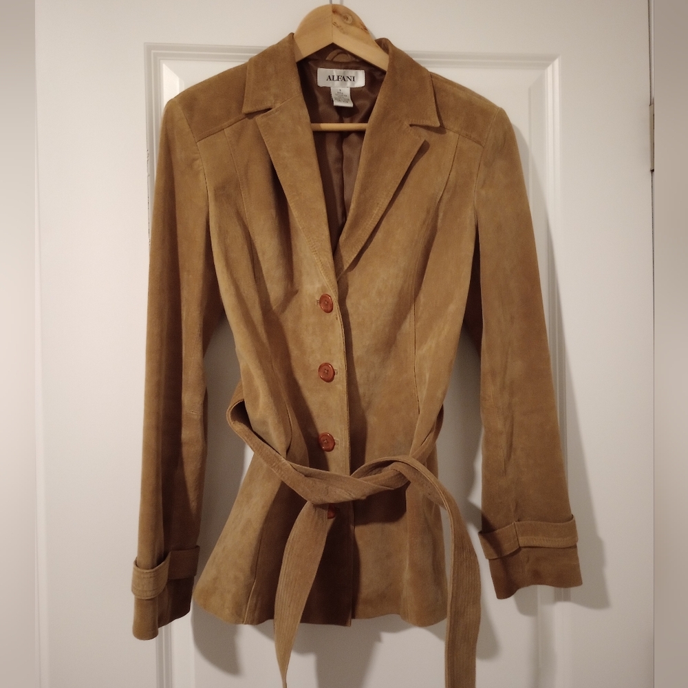 Alfani Women's Tan Leather Coat Jacket Size S